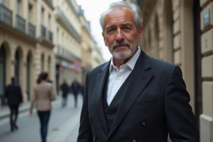 Célébrité française élégante dans une rue parisienne