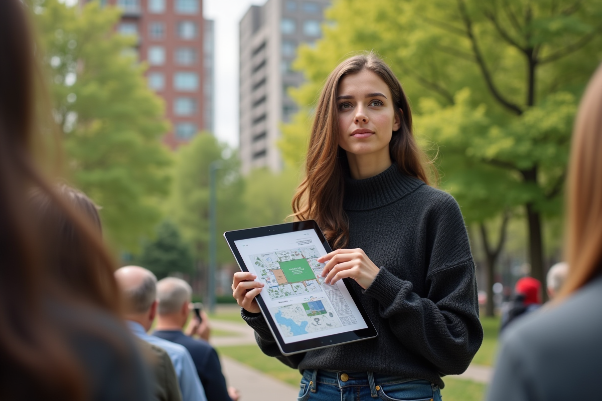Conseil municipal en plein air dans un parc urbain