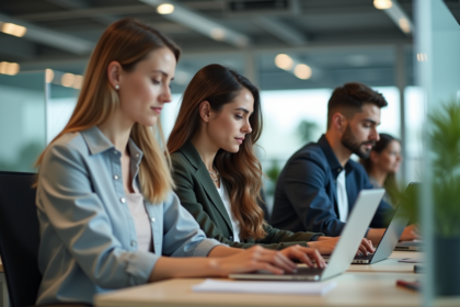 Groupe divers d'employes travaillant en open space moderne