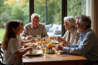 Famille multigenerational partage un repas convivial