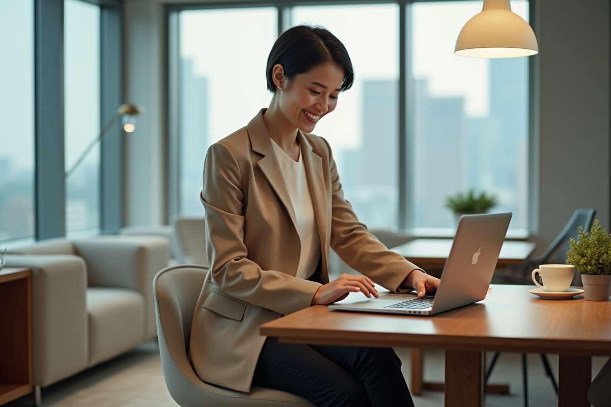 Jeune femme professionnelle arrangeant son espace de travail