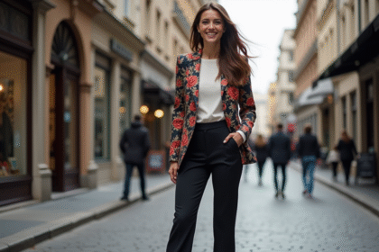Femme confiante en blazer tendance dans la ville