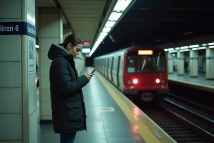 Jeune femme dans le métro de Paris la nuit