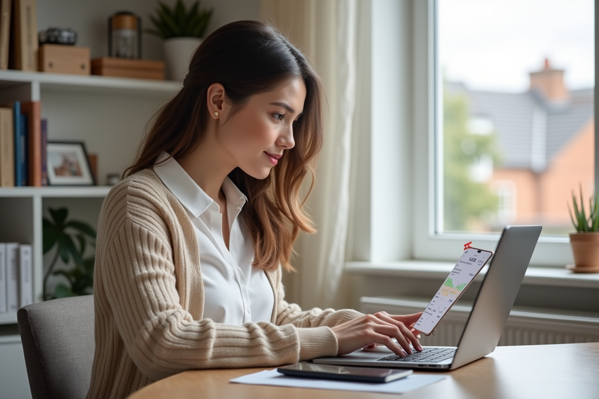 Jeune femme travaillant sur un ordinateur dans un bureau à domicile
