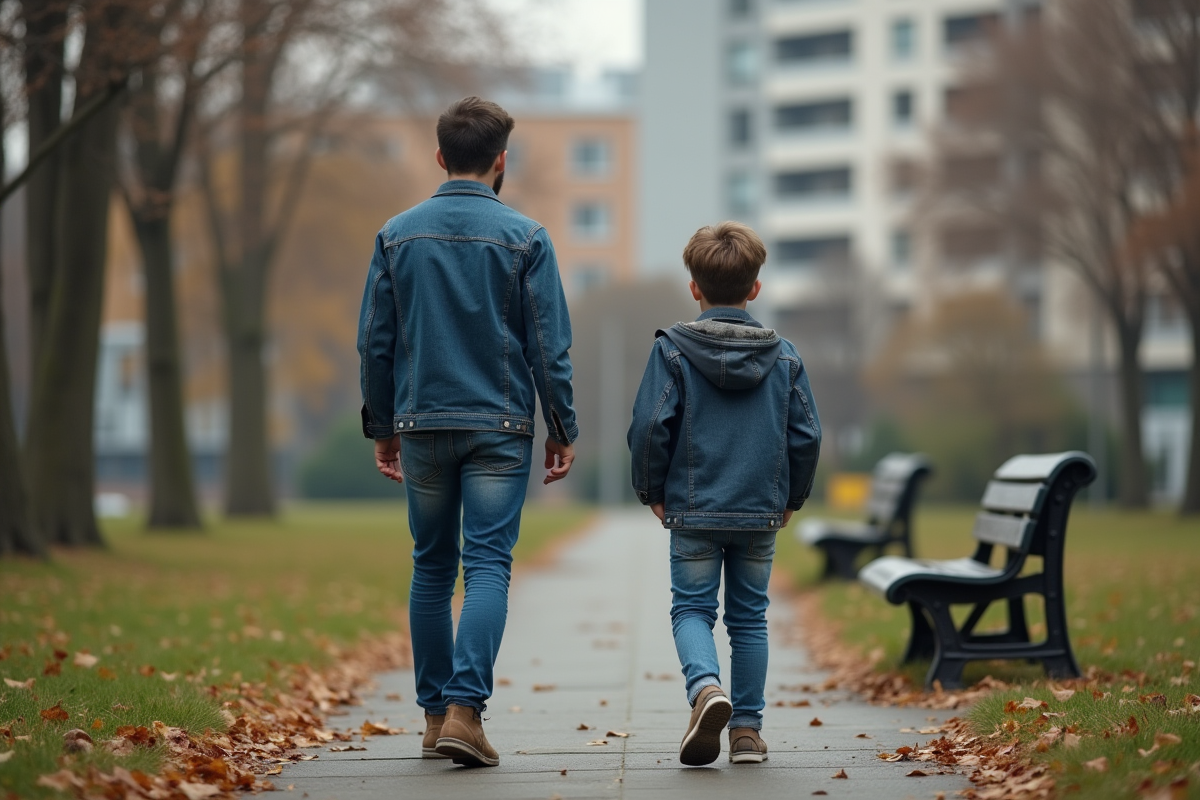 Adolescent et son père dans un parc urbain en journée