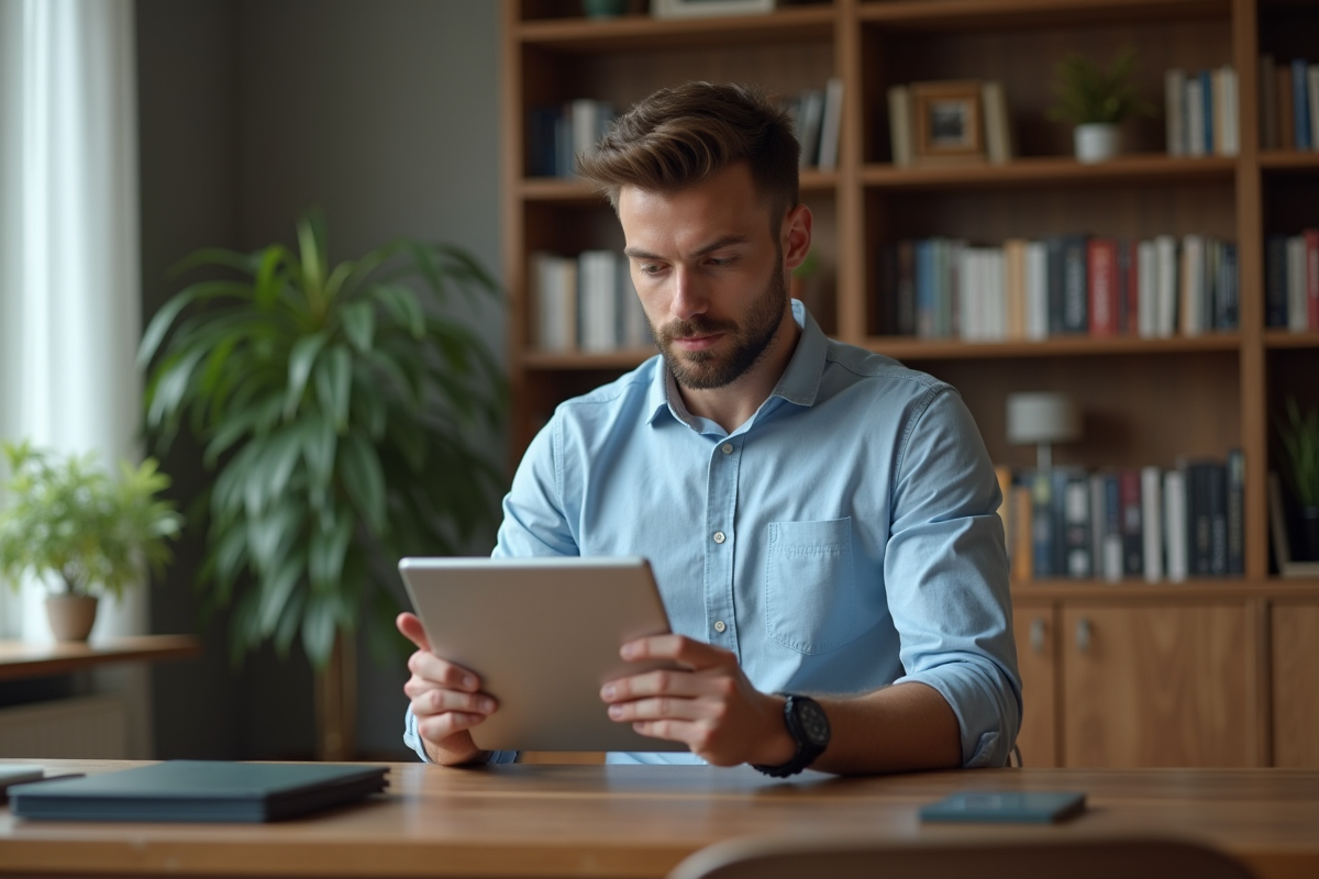 Homme consulte la mode en ligne sur son ordinateur portable