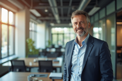 Homme confiant en milieu professionnel moderne
