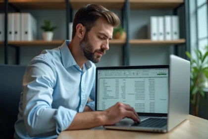 Homme d'âge moyen analysant un fichier Excel au bureau
