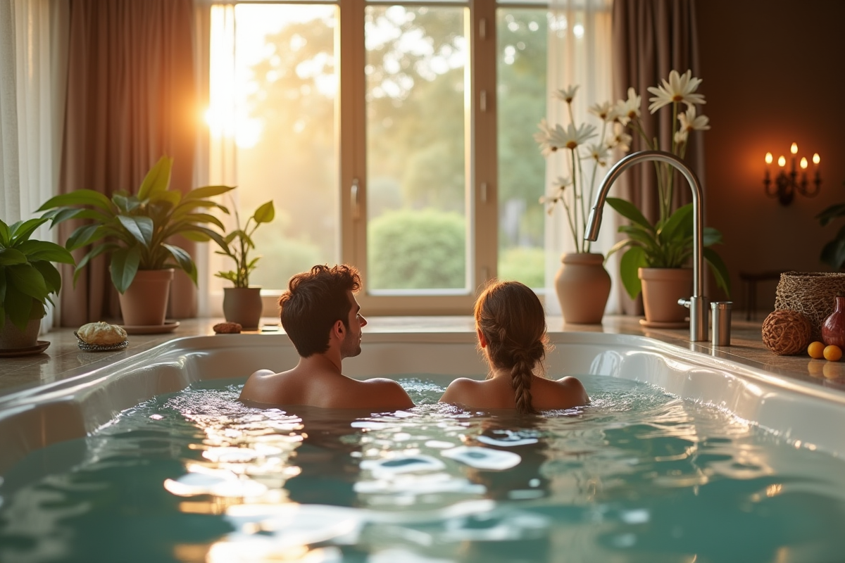 Jacuzzi intérieur pour deux avec lumière du matin
