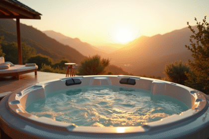 Jacuzzi privé sur terrasse en montagne ensoleillée