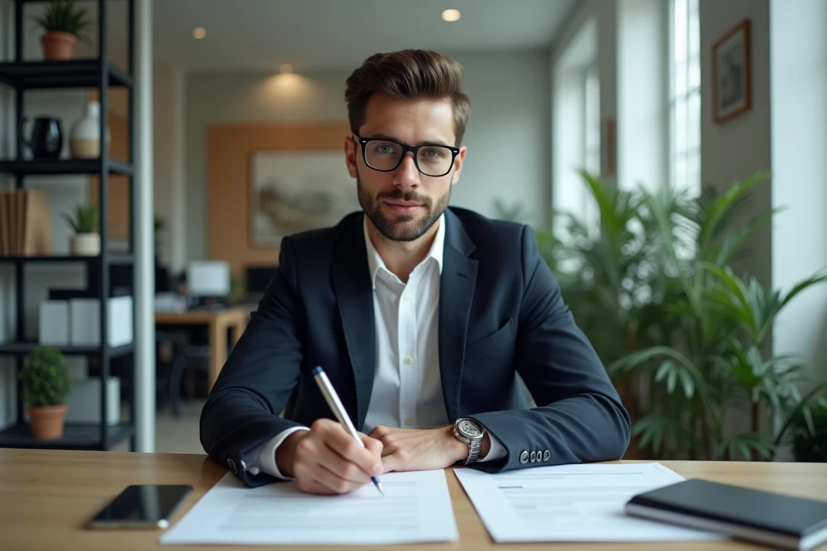 Jeune homme remplissant un formulaire de réclamation au bureau