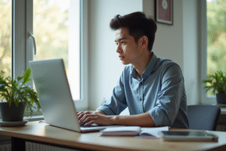 Jeune professionnel au bureau avec un ordinateur portable
