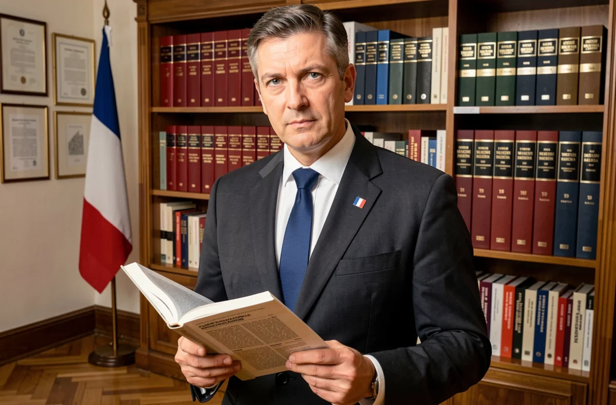 Maître Valentin Gazagne-Jammes, avocat en droit public à Toulouse, tenant un recueil juridique devant des codes de droit administratif