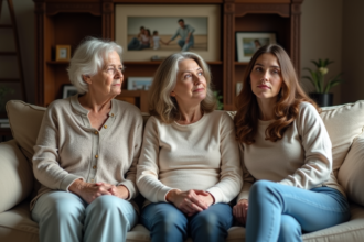 Trois générations de femmes assises ensemble dans un salon