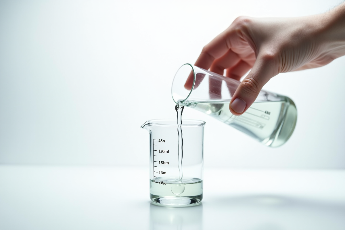 Main versant liquide dans un verre gradué blanc